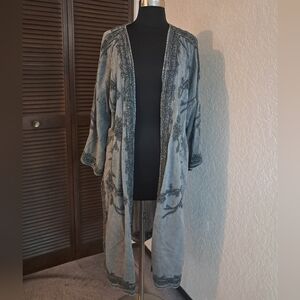 Women's Light Gray Embroidered Open-Front Cardigan